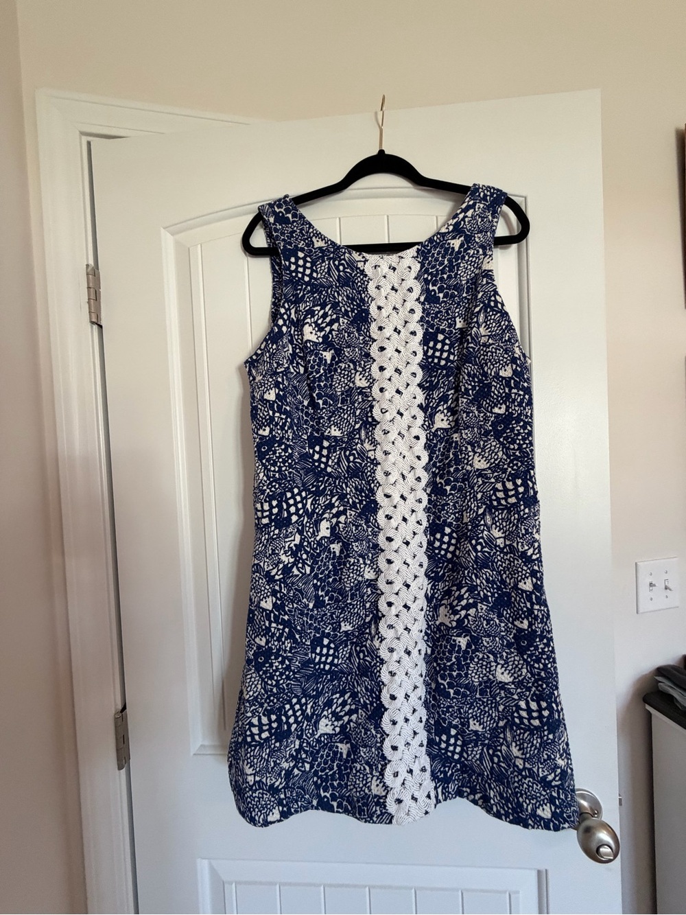 Lilly Pulitzer Navy & White Sleeveless Crochet-Trim Shift Dress